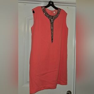 Erin Peach Dress with Beaded Neckline